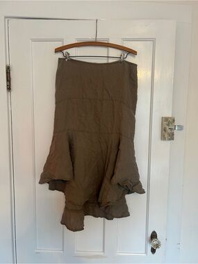 Forever 21 Linen Olive Tiered High-Low Skirt